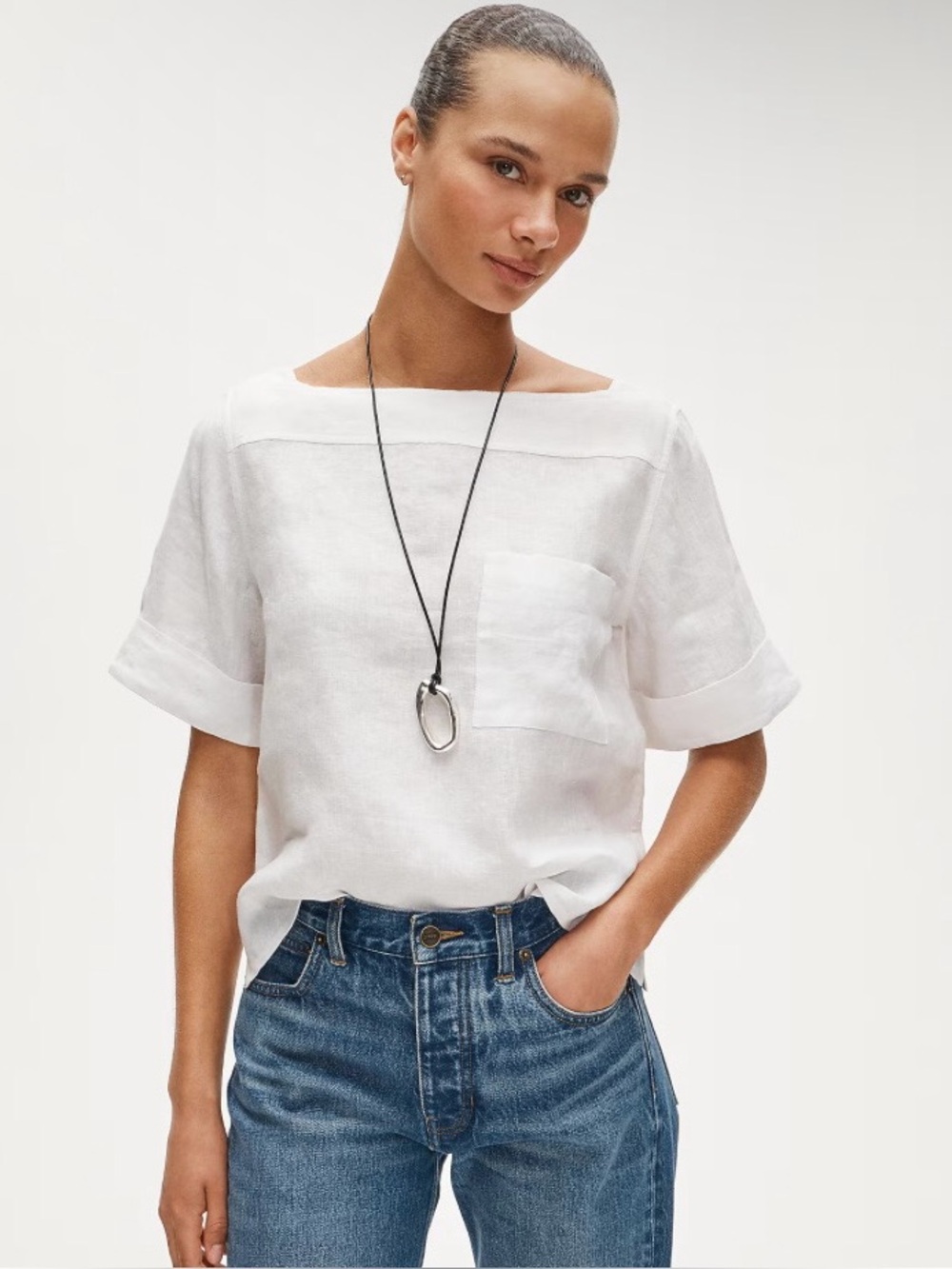 J. Crew Boatneck Tee Linen White